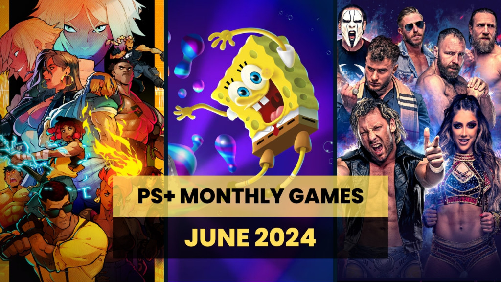 Image split into 3 vertical columns shoing artwork for the 3 PS Plus June 2024 Monthly Games